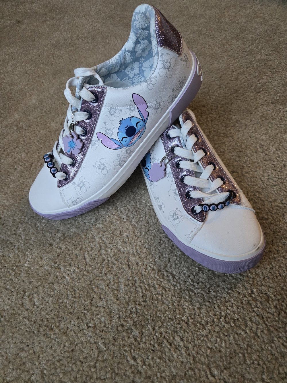 Women White and Light Purple Stitch Lace-Up Sneakers